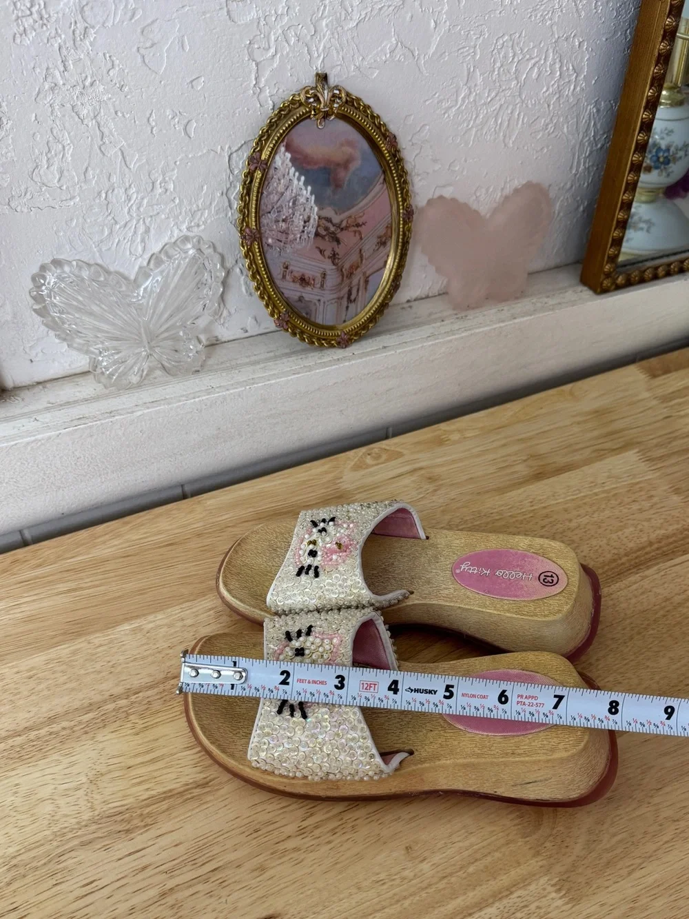 Vintage Hello Kitty Beaded Sandals Kids Size 13 Y2K Kawaii Pearl Sequin Platform